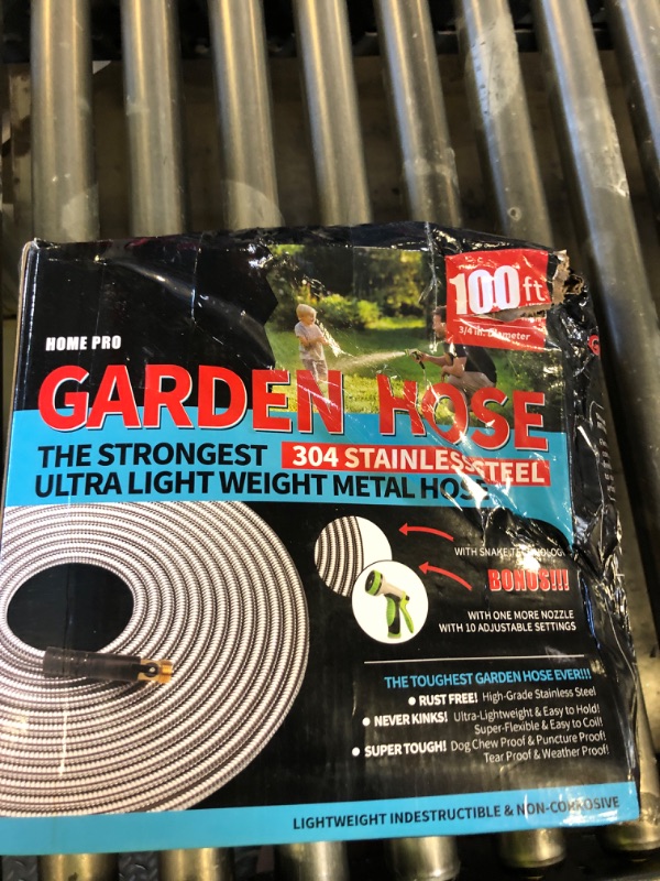 Photo 1 of Higen Metal Garden Hose 100FT - Heavy Duty Stainless Steel Metal Water Hose With 10 Function Nozzle, Lightweight, No Kink, Durable and Leak Proof Flexible Garden Hose for Yard, Outdoor
