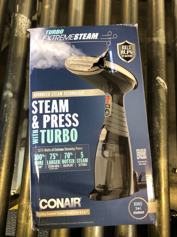 Photo 1 of Conair Handheld Garment Steamer for Clothes, Turbo ExtremeSteam 1875W Fabric Steamer, Portable Handheld Design, Strong Penetrating Steam, Amazon Exclusive, Black