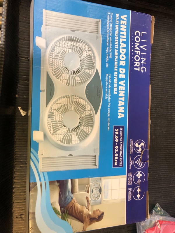 Photo 1 of Comfort Zone 9-Inch Window Fan with Dual 3-Speed Fans, Auto-Locking Expanders, 3 Modes (Cool, Circulate, Exhaust), Wi-Fi App Control, Fabric Cover & Bug Screen