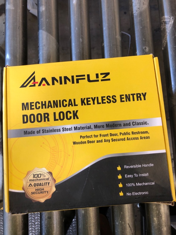 Photo 1 of ANNFUZ Stainless Steel Mechanical Keypad Entry Door Handle Lock,Commercial Keyless Push Button Code Door Knob,Single-Sided Combination & Interior Non-locking Lever,Exterior Auto-Lock,For Outdoor,Black