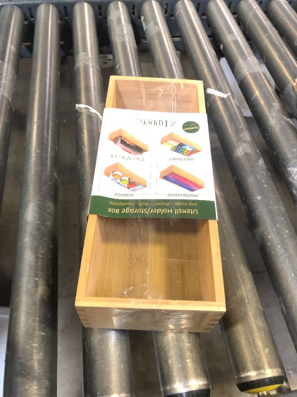 Photo 1 of Lipper International Bamboo Wood Utensil Holder Storage Box for Cooking Tools, Makeup, or Office Supplies, 5" x 12" x 3"