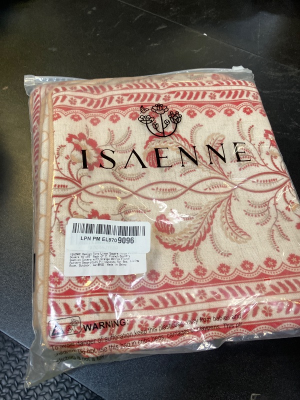 Photo 1 of ISAENNE Design Euro Linen Square Throw Pillow Covers 18"x18" Pack of 2, French Country Cushion Covers with Orange Morris Floral Pattern Decoration Pillowcases for Bed, Living Room, Outdoor, Car