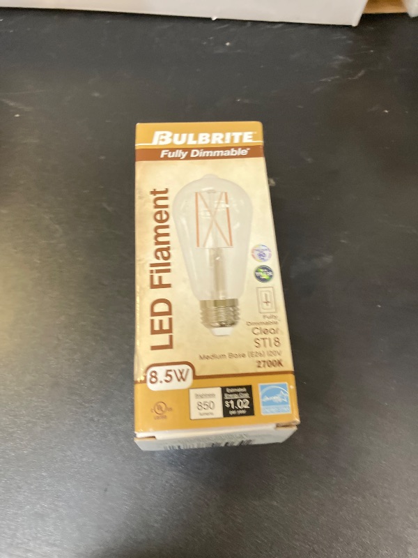 Photo 1 of Bulbrite 8.5 Watt Dimmable Clear Filament ST18 / ST19 Medium (E26) LED Bulb - 850 Lumens, 3000K, and 90 CRI (1)