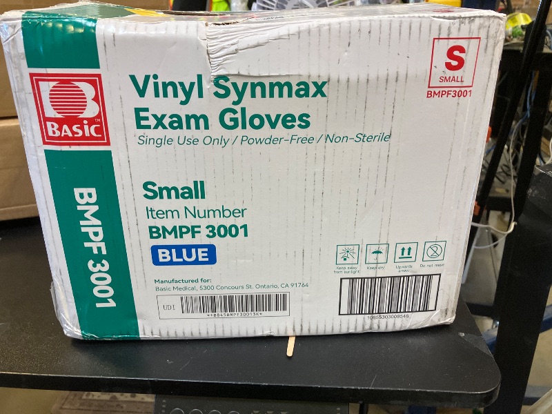 Photo 1 of Basic Medical Synmax Vinyl Exam Gloves - Latex-Free & Powder-Free - Small, BMPF-3001(Small (Pack of 1000))