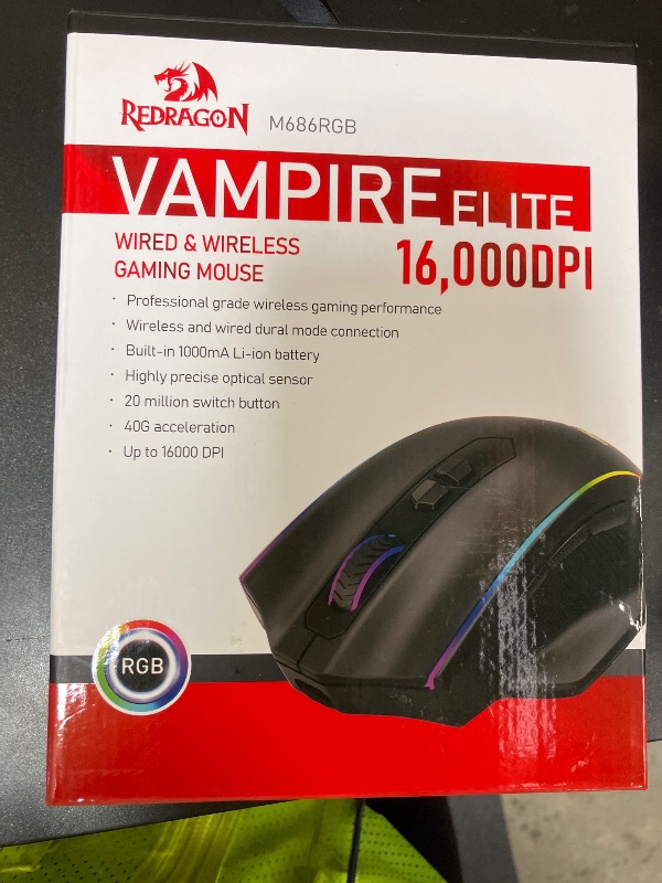 Photo 1 of Redragon M686 Wireless Gaming Mouse, 16000 DPI Wired/Wireless Gamer Mouse with Professional Sensor, 45-Hour Reliable Power Capacity, Customizable Macro and RGB Backlight for PC/Mac/Laptop