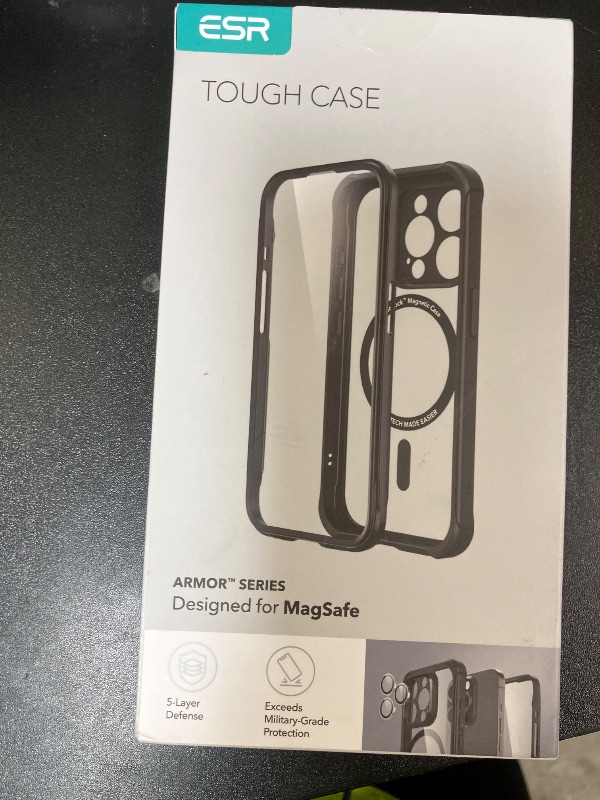 Photo 1 of ESR for iPhone 15 Pro Case, Compatible with MagSafe, Full-Body Military-Grade Drop Proof Case with Built-in 9H+ Tempered Glass Screen Protector, Armor Series, Clear Dark Blue