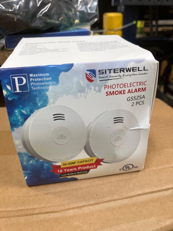Photo 1 of Siterwell  Detector, Smoke Detector 10 Year Battery with Photoelectric Sensor, Fire Alarm with Low Battery and Fault Warning for House and Bedroom, UL217-9th Listed, GS525A, 2 Packs