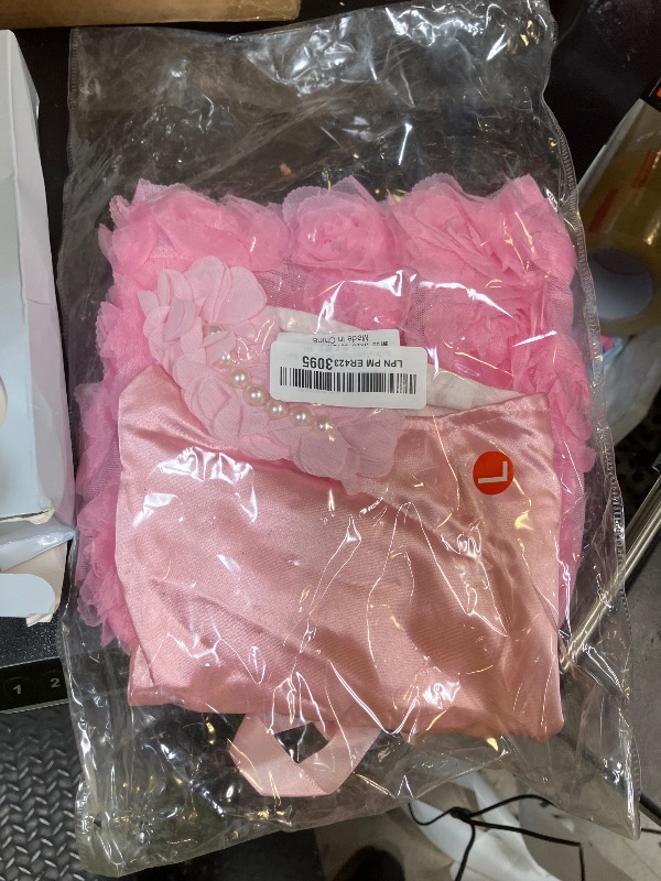 Photo 1 of Dog Dress Luxury Puppy Skirt Clothes Princess Dresses Wedding Evening Tutu Skirt Rose Flower Bowknot Dresses for Small Dog Girl L Pink