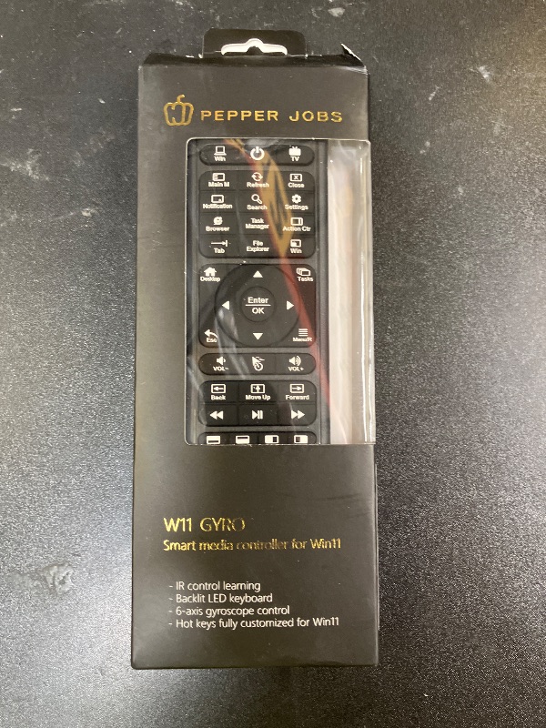 Photo 1 of Pepper Jobs W10 GYRO Air TV Remote, QWERTY Keyboard Fly Mouse for Win 11/10, LED Backlit Keyboard Mini PC Controller, 6-Axis Gyro w/Learning Remote Control Function