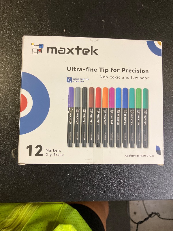 Photo 1 of maxtek Dry Erase Markers, 0.7mm Ultra Fine Tip, Low Odor, 12 Count