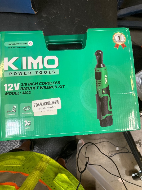 Photo 1 of KIMO Cordless Electric Ratchet Wrench Set, 40Ft-lbs, 400RPM, 12V Cordless Ratchet Wrench 3/8" w/ 60-Min Charger, 7Sockets, 1/4" Adapter, Forward/Reverse Switch, 2x2.0Ah Battery, Variable Speed Trigger