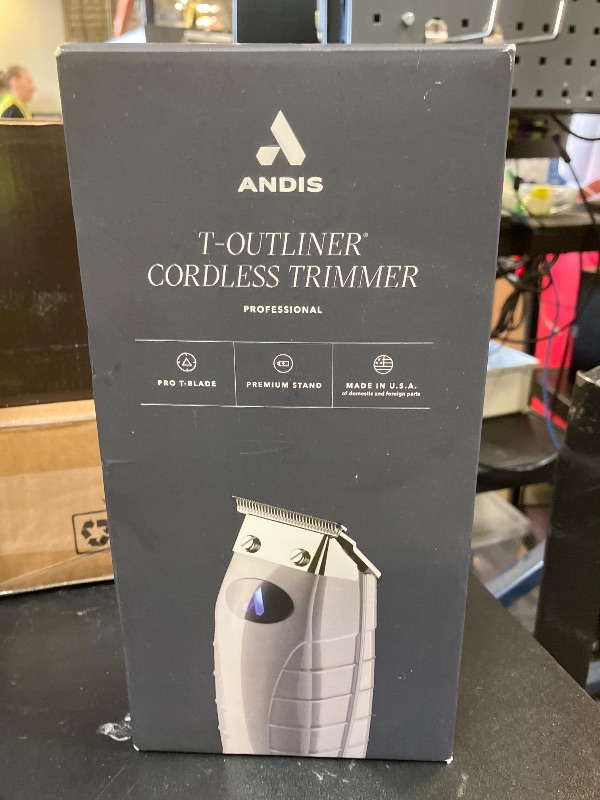 Photo 1 of Andis 74055 Professional Corded/Cordless Hair & Beard Trimmer, Zero Gapped, Close Cutting Carbon Steel T-Outliner Blade, Grey
