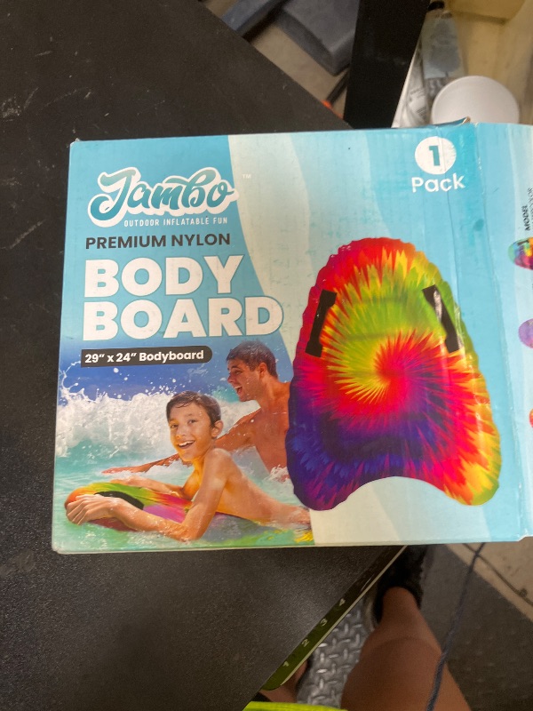 Photo 1 of JAMBO Inflatable Surf Body Board with Handles, Boogie Board for Beach, Surfing Swimming Floating Surfboard Boards, Pool Floats Pool Beach Toy for Kids (Tie-Dye Bodyboard) - 1 Pack