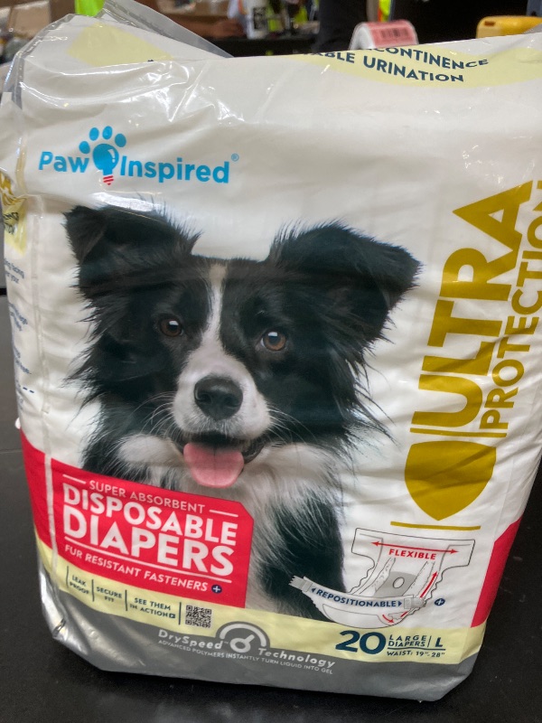 Photo 1 of Paw Inspired 20ct Disposable Dog Diapers | Female Dog Diapers Ultra Protection | Diapers for Dogs in Heat, Excitable Urination, or Incontinence (Large)