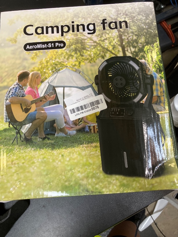 Photo 1 of Portable Misting Fan 42800mAH Rechargeable with Remote Control, 6L Bucket Camping Fan with LED Lights & Stepless Speed Control & Cooling Mist, Portable Handle & Rotate Hook, Timer Function