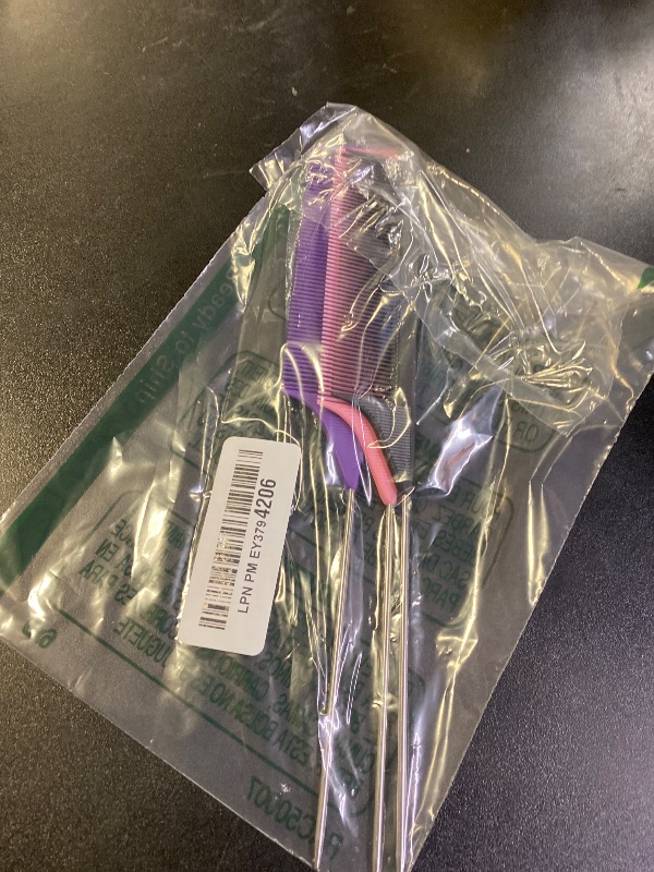 Photo 1 of Rat Tail Combs Set: 3Pcs Long Steel Pin Teasing Combs for Salon Hair Stylists, Metal Parting Combs for Women (Purple, Black, Pink)