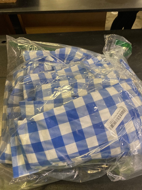 Photo 1 of RNOONY Vinyl Fitted Picnic Table Cover with Bench Covers and Bag, Outdoor Waterproof Picnic Tablecloth with Elastic Edges, 96x30 Inches 3 Pcs Set (Blue Checkered)