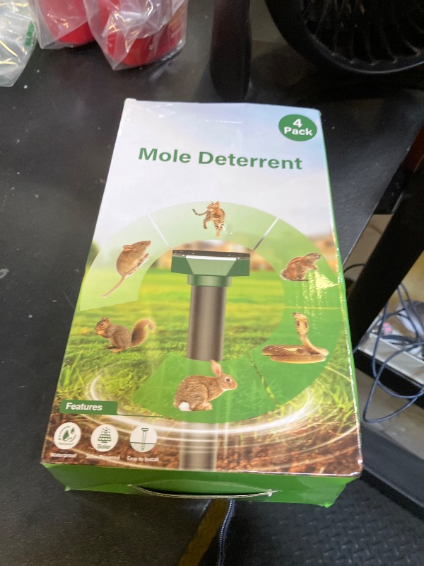 Photo 1 of Snake & Mole & Rabbit Repellent Solar Powered, Ultrasonic Deterrent, IP65 Waterproof, to Get Rid of Gopher, Groundhog, Chipmunk, Rodent, Raccoon, Vole and Skunk for Lawn & Garden, 4 Pack