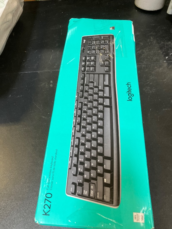 Photo 1 of Logitech K270 Wireless Keyboard for Windows, 2.4 GHz Wireless, Full-Size, Number Pad, 8 Multimedia Keys, 2-Year Battery Life, Compatible with PC, Laptop, Black