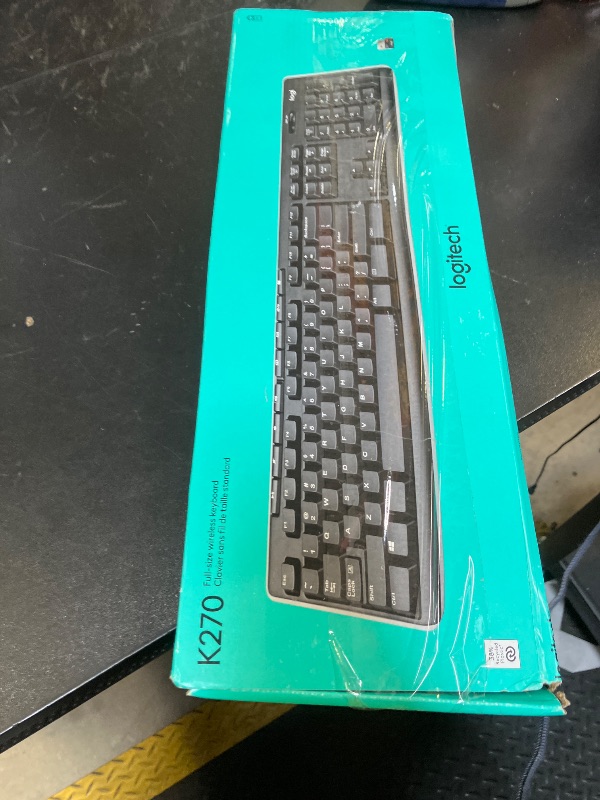 Photo 1 of Logitech K270 Wireless Keyboard for Windows, 2.4 GHz Wireless, Full-Size, Number Pad, 8 Multimedia Keys, 2-Year Battery Life, Compatible with PC, Laptop, Black