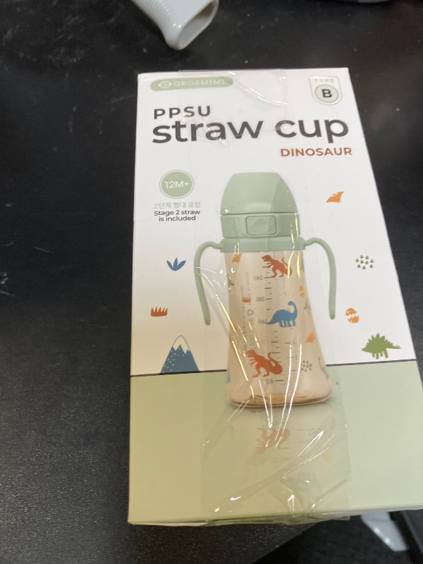 Photo 1 of GROSMIMI Flip Top Spill Proof Sippy Cup, PPSU, BPA Free, 10 oz, Stage 2 Straw for Toddlers (Dinosaur)