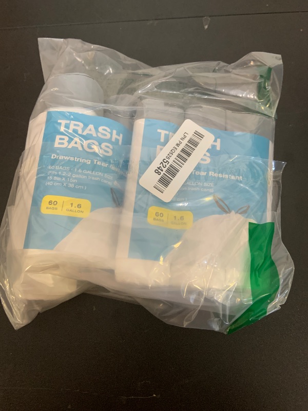 Photo 1 of 120 Counts 1.6 Gallon Mini Drawstring Trash Bags, Small Garbage Bags by KSSKSS, Code a fit 4.5-8 Liter, 1.2-2 Gal, White Trash Bin Liners for Home Office Kitchen Bathroom Bedroom