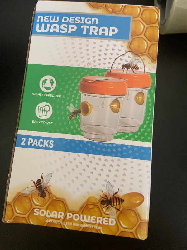 Photo 1 of 2 Pack Wasp Traps Outdoor Hanging, Solar Powered Carpenter Bee Traps for Outside with Rubber Whiskers and LED Light, Yellow Jacket Trap for Orchard, Farm, Garden, Patio, Yard, Olive Green