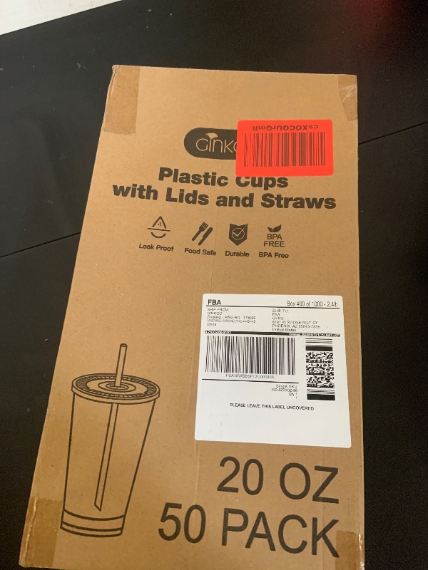 Photo 1 of Ginkgo 50 Pack 20 oz Plastic Iced Coffee Cups with Lids and Straws, Clear Disposable To Go Cups for Coffee, Cold Drinks, Smoothie and Coffee Bar Accessories