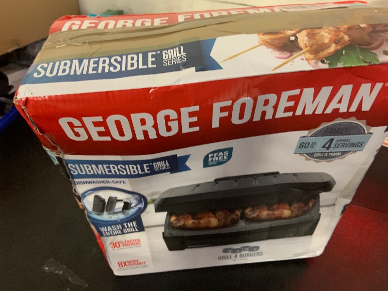 Photo 1 of George Foreman® Fully Submersible™ Grill, NEW Dishwasher Safe, Wash the Entire Grill, Easy-to-Clean Nonstick, Black/Grey
