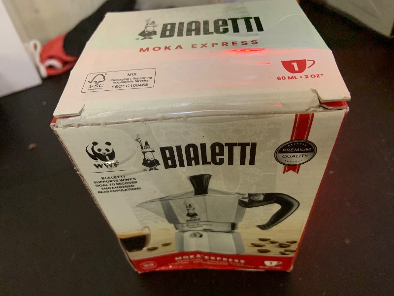 Photo 1 of Bialetti - Moka Express: Iconic Stovetop Espresso Maker, Makes Real Italian Coffee, Moka Pot 1 Cup (2 Oz - 60 Ml), Aluminium, Silver