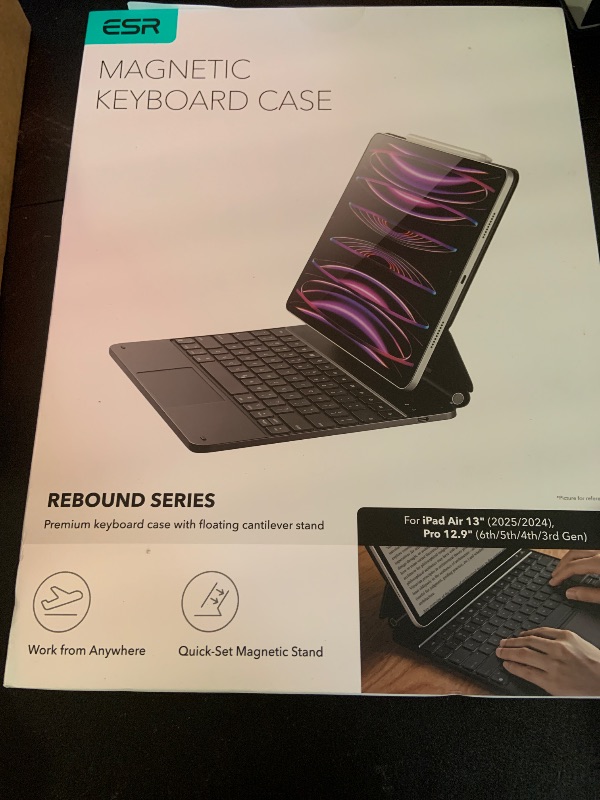 Photo 1 of ESR iPad Air 13 Inch Case Keyboard (M3/M2, 2025/2024) & iPad Pro 12.9 inch (3/4/5/6th Gen) Magic Keyboard, Easy-Set Floating Cantilever Stand, Precision Multi-Touch Trackpad, Rebound Series, Black 
