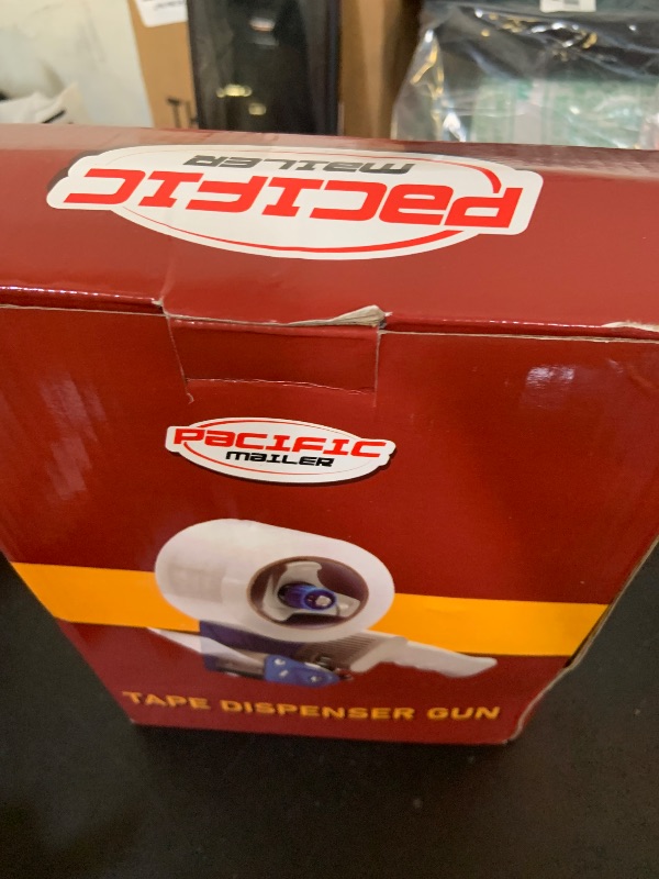 Photo 1 of Pacific Mailer 2 Inch Tape Gun Dispenser with 2 Inch Carton Packing Tape, Lightweight Industrial Side Loading Tape Dispenser - Blue
