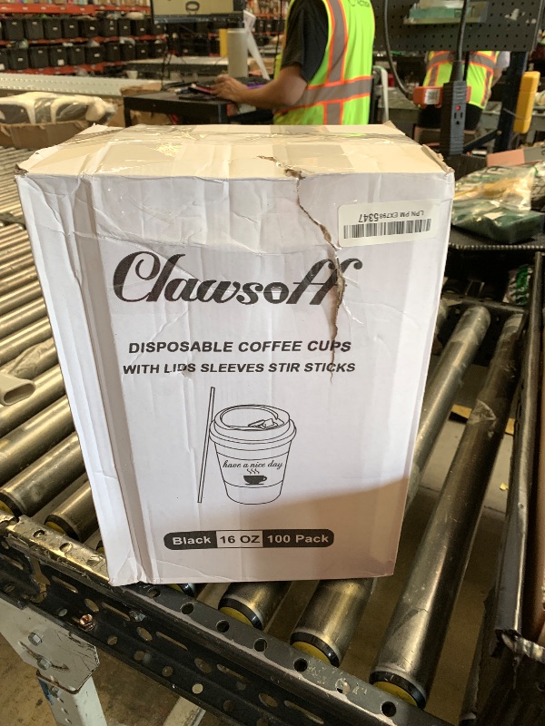 Photo 1 of Clawsoff 100 Pack 16 oz Coffee Cups with Lids, Disposable To Go Paper Coffee Cups with Sleeves and Stirring Sticks for Hot/Cold Drinks Office Home Shop Event (Black)
