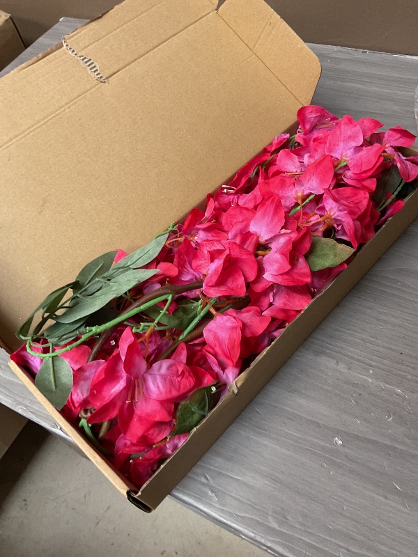 Photo 1 of ICBOX Fuchsia Bougainvillela Artificial Flower Garland 5.9FT Lush Bougainvillea Hot Pink Artificial Vine Flowers for Centerpieces Table Runner Wedding Arch Porches Patios Garden Decor (Hot Pink)