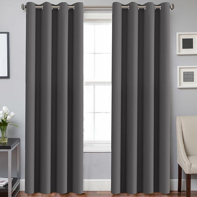 Photo 1 of H.VERSAILTEX Blackout Curtains for Bedroom/Living Room 84 Inch Length 2 Panels Set - Thermal Insulated Room Darkening Grommet Top Blue Curtains(52 by 84 - Inch (Color: Charcoal Gray)
