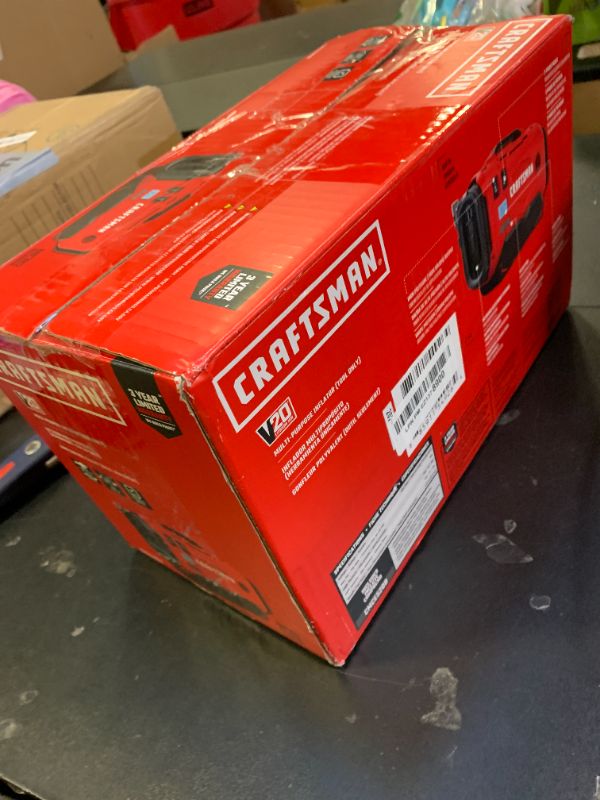 Photo 1 of CRAFTSMAN V20 Tire Inflator, Portable Air Compressor, 3 Modes: Cordless, 120V Corded, and 12V Car Adapter, Air Pump, Battery Sold Separately (CMCE520B)