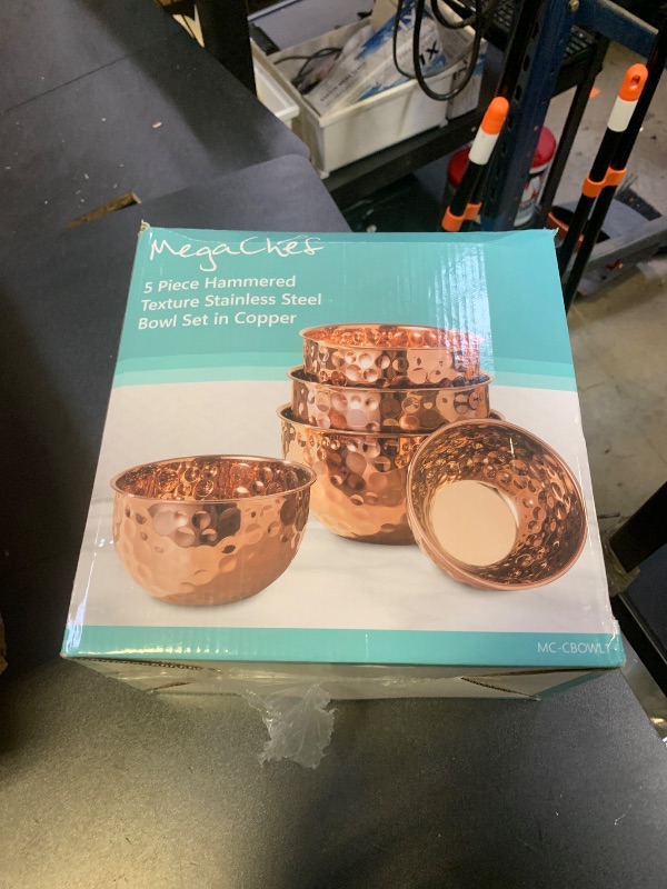 Photo 1 of Megachef Hammered Bubble Texture 5 Piece Stainless Steel Serving Bowl Set in Copper, Food Grade