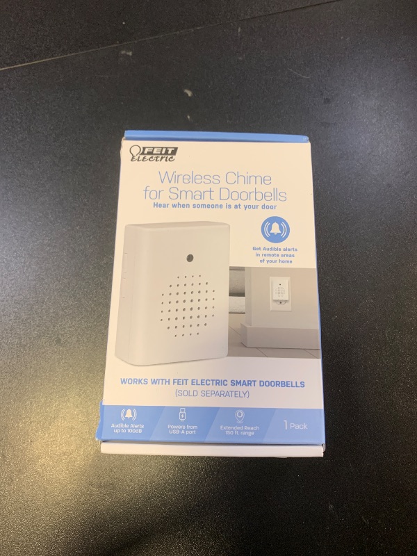 Photo 1 of Feit Electric Smart Doorbell Chime Accessory, USB-Powered Wireless Chime with 4 Adjustable Sounds, 80dB Alerts, 150ft Range, Works Smart Doorbell Only (Sold Separately)
