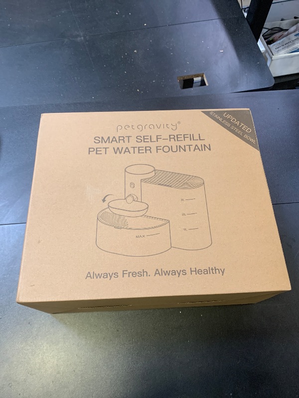 Photo 1 of Petgravity Smart Pet Water Fountain - Stainless Steel Bowl, 2025 Upgraded Automatic Water Dispenser for Cats & Small Dogs, Self-Refill Tipping Wastewater Separation, 3.5L/118.4oz