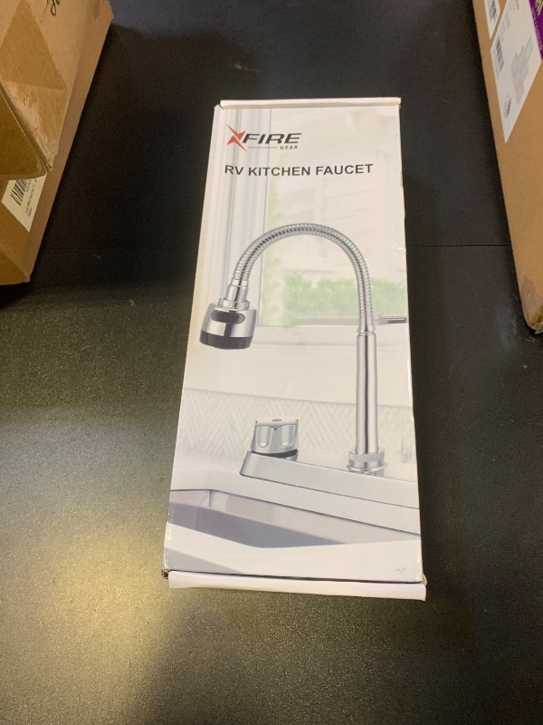 Photo 1 of RV Kitchen Faucet, XFIRE-GEAR Camper Faucet Kitchen with Flexible Arc 360 Degree Rotatable Dual Function Sprayer, RV Sink Faucets for Motorhomes, Travel Trailers (8 Inches Apart)