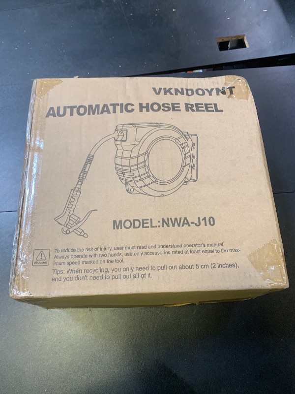 Photo 1 of Vkndoynt Retractable Air Hose Reel, 1/4 IN x 50 FT Hybrid Polymer Hose, Auto Rewind, Wall Mount, Dark Gray/Yellow