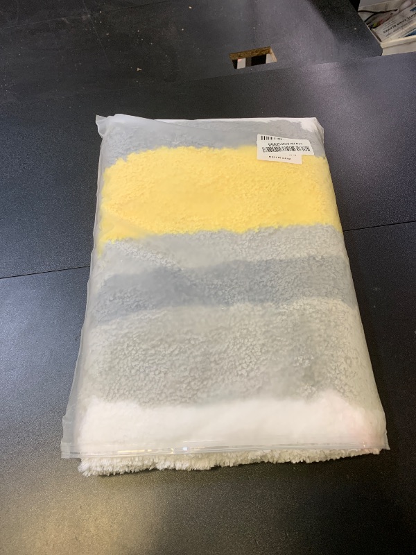 Photo 1 of MIULEE Fluffy Bathroom Rugs Bath Mats Rugs Microfiber Striped Shower Rug Absorbent, Soft and Plush Machine Washable Non Slip Carpet Quick Dry for Bathroom Floor Tub, 20x30 Inch, Yellow-Grey