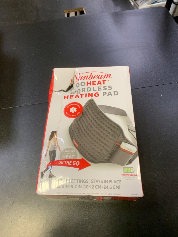 Photo 1 of Sunbeam Cordless Rechargeable Heating Pad, Portable 9.5" x 12", Machine-Washable, Pain Relief for Back, Shoulder, Neck, and Period Cramp Pain Relief, Gifts For Mom & Wife, FSA/HSA Eligible, Slate Grey