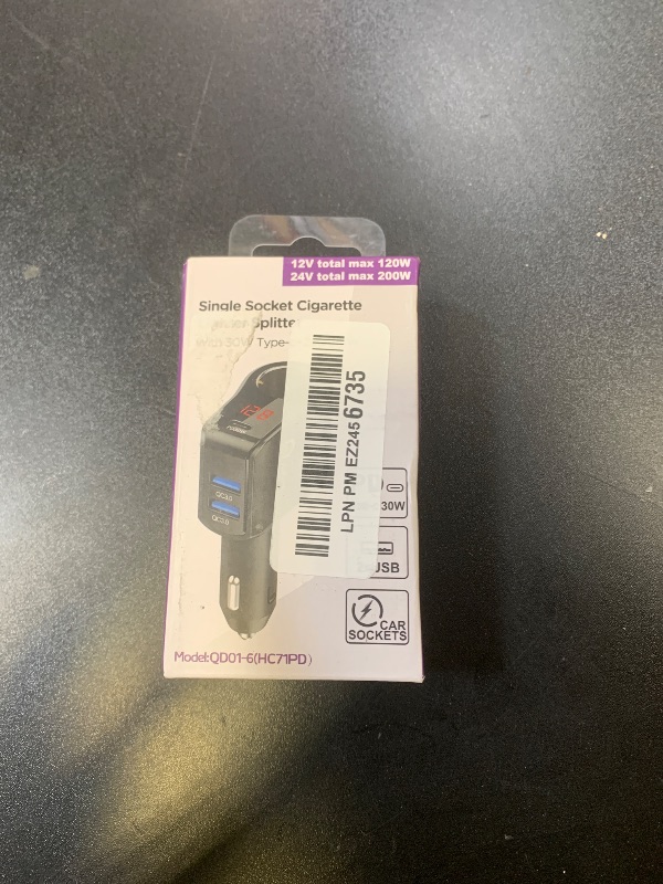 Photo 1 of 200W PD USB C Car Charger Adapter: 12V Cigarette Lighter Socket Splitter 12 Volt DC Plug Multi Way Auto Power Outlet with LED Voltmeter Switch Dual Type C Port for iPhone Samsung Phone GPS Dash Cam