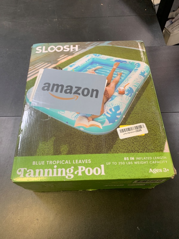 Photo 1 of SLOOSH Inflatable Tanning Pool Lounger Float, 85" x 57" Extra Large Pool Floats Adult with Pillow, 4 in 1 Suntan Tub Raft Floatie,Sunbathing Bed Lounge for Water Blow Up Ball Pit Party Gifts, XL-Blue
