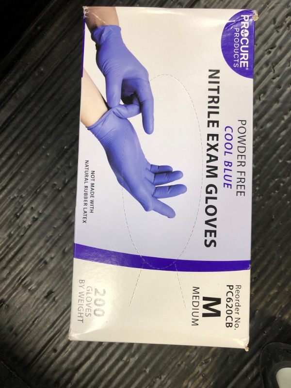 Photo 1 of ProCure [200 Count Disposable Nitrile Gloves Medium - Powder Free, Rubber Latex Free, Medical Exam Grade, Non Sterile, Ambidextrous - Soft with Textured Tips - Cool Blue