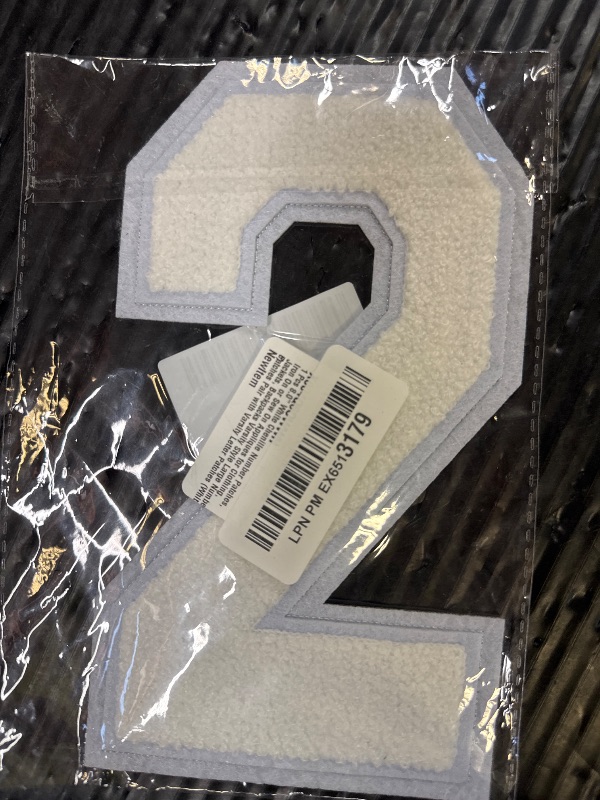 Photo 1 of 1 Pcs 8.0" White Chenille Number Patches, Iron On or Sew On Appliques for Clothing, Jackets, Backpacks Varsity Style Large Number Patches Pair with Varsity Letter Patches (White 2)
