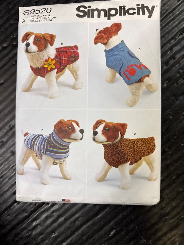Photo 1 of Simplicity Dog Coat Sewing Pattern Kit, Code S9520, Sizes XS-S-M-L-XL, Multicolor
