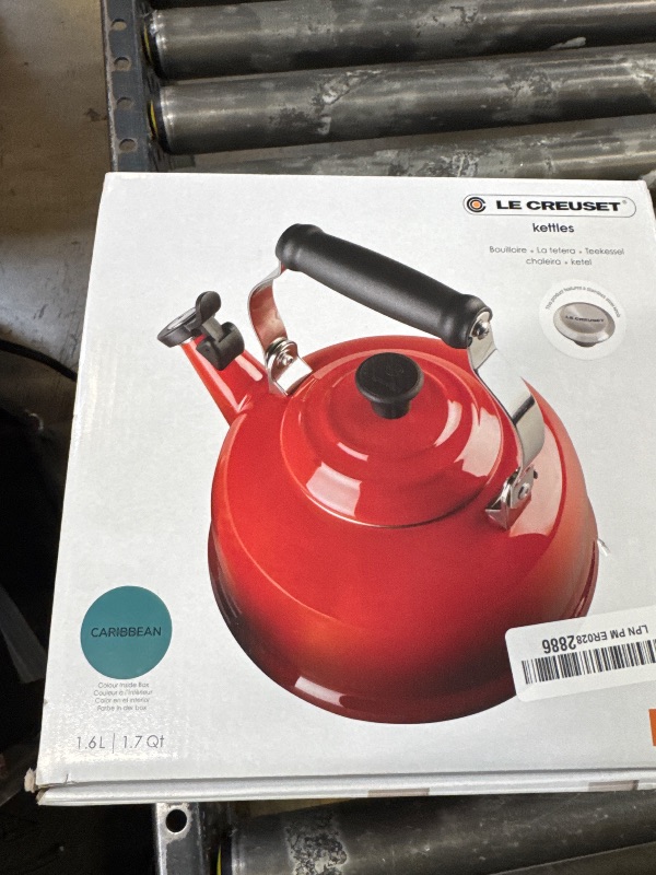 Photo 1 of Le Creuset Enamel On Steel Whistling Tea Kettle with Metal Finishes, 1.7 qt., Caribbean