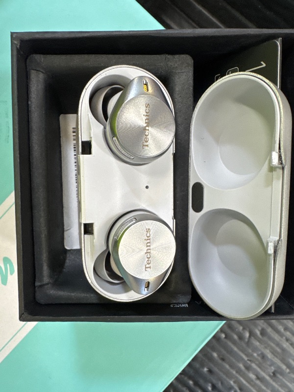 Photo 1 of Technics Premium Hi-Fi True Wireless Bluetooth Earbuds with Advanced Noise Cancelling, 3 Device Multipoint Connectivity, Wireless Charging, Hi-Res Audio + Enhanced Calling - EAH-AZ80-S (Silver)